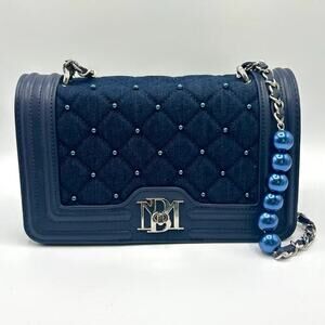 Navy Blue Denim Quilted Chain Bag NIP
